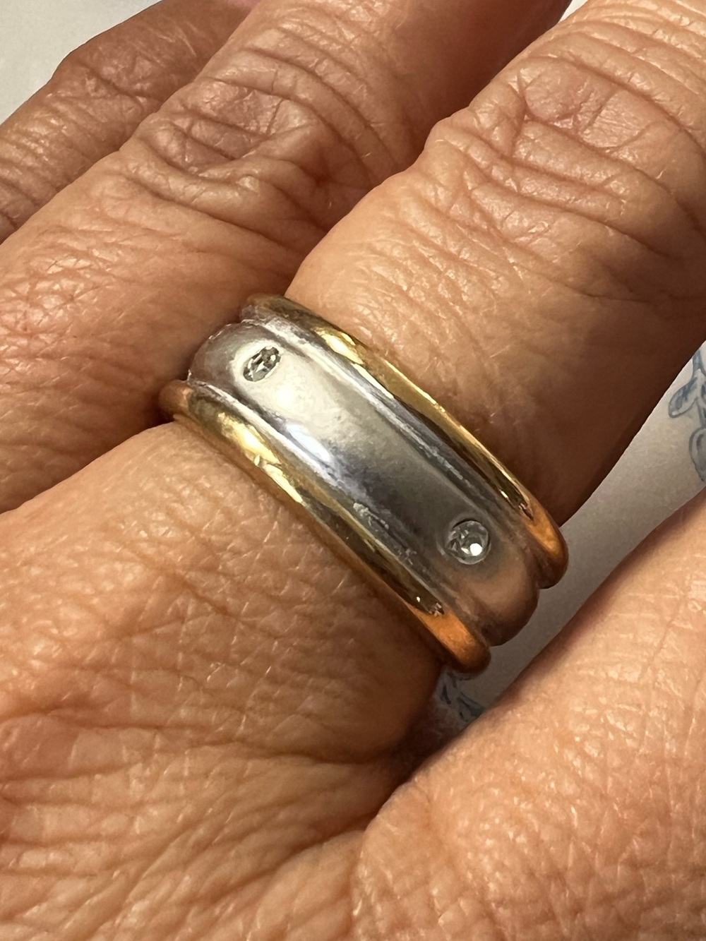 Mens Ring Size 10 Two Tone Gold Silver CZ Inlay Channel Band 18KHGE #1021